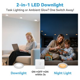 KEELED Downlights for Ceiling, Recessed Lighting with Night Light, 230V, 6W, 3CCT 3000K/4000K/6000K Selectable, 70-85mm Cutout, 6-Pack