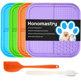 Dog Licking Mat Slow Feeder for Dogs, Premium Lick Pad with Suction Cups for Dog Anxiety Relief, Slow Feeder Dog Bowls, Bathing, Grooming and Training, 4 Pack (Green, Blue, Orange and Purple)