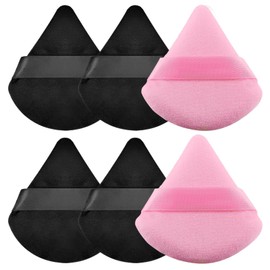 MOLOPPO 6Pcs Soft Triangle Powder Puff Set, Setting Powder Puffs for Face, Makeup Sponges for Foundation, Suitable for Liquid and Cream Cosmetic Makeup Tools（4 Black + 2 Pink）