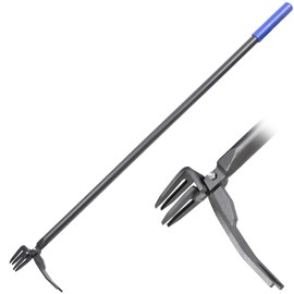 CKLT One-Piece 46in Weed Puller Tool Manganese Steel 4-Claw Stand up Weeder Tool with Long Handle for Garden Weed Removal Without Bending or Kneeling