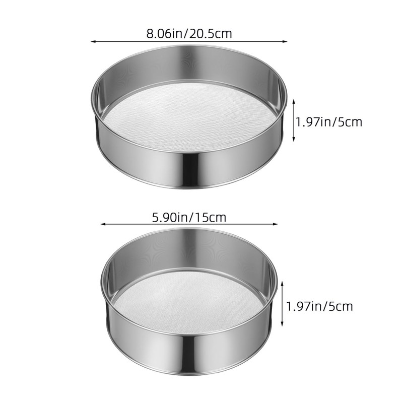 2Pcs Stainless Steel Round Flour Sieve 40 60 40 60