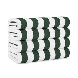 30x70 Inch 500 GSM 100% Ring Spun Cotton Beach Towel Set of 4 | Oversized Rectangle Shape Striped Pattern Coconut White Hunter Green Colors | Machine Washable Yarn Dyed Ultra Absorbent Comfortable