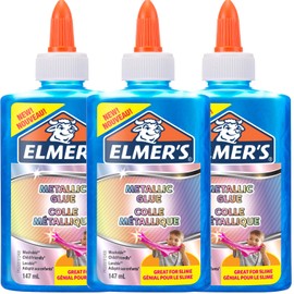 Elmer's Metallic PVA Glue | Great for Making Slime | Washable | Blue | 147 ml | 3 Count