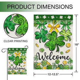 Hzppyz Welcome St. Patrick's Day Garden Flag Double Sided, Shamrock Clover Gold Coins Green Bow Decorative Yard Outdoor Home Small Decor, Irish Spring Holiday Outside Decoration 12 x 18
