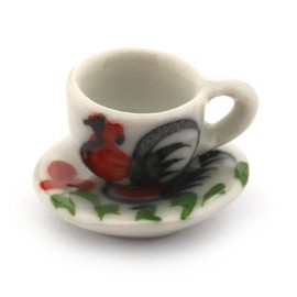 MyTinyWorld 3 x Dolls House Ceramic Cockerel White Tea Cup And Saucers