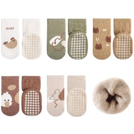 Adorel Baby Stopper Socks Lined Cotton Winter ABS Socks Pack of 5, natural