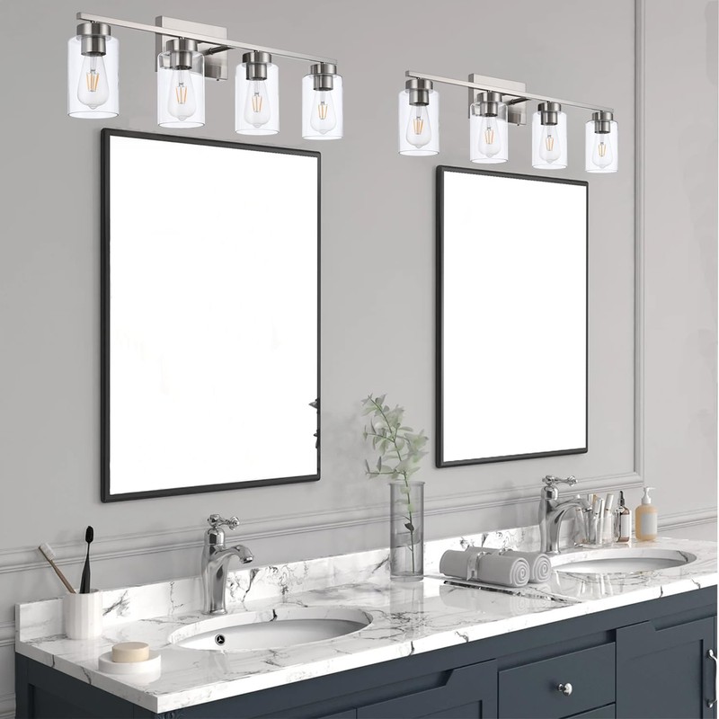 A1A9 4 Light Bathroom Vanity Light Fixtures, Brush Nickel Modern