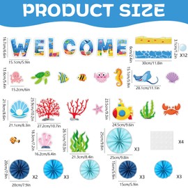 Welcome Back Bulletin Board Set with 3D Underwater World Classroom Decorations Summer Ocean Fish Animals Cutouts Paper Fans for Back to School Kindergarten Library Home Wall Window Decor Supplies