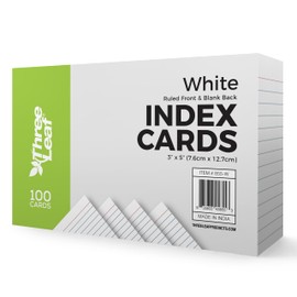 THREE LEAF 3 X 5, INDEX CARDS RULED, 100 CT. WHITE, Ruled Flash Cards, Study Card, Memo Pad, For To-Do List, Art And Craft Projects