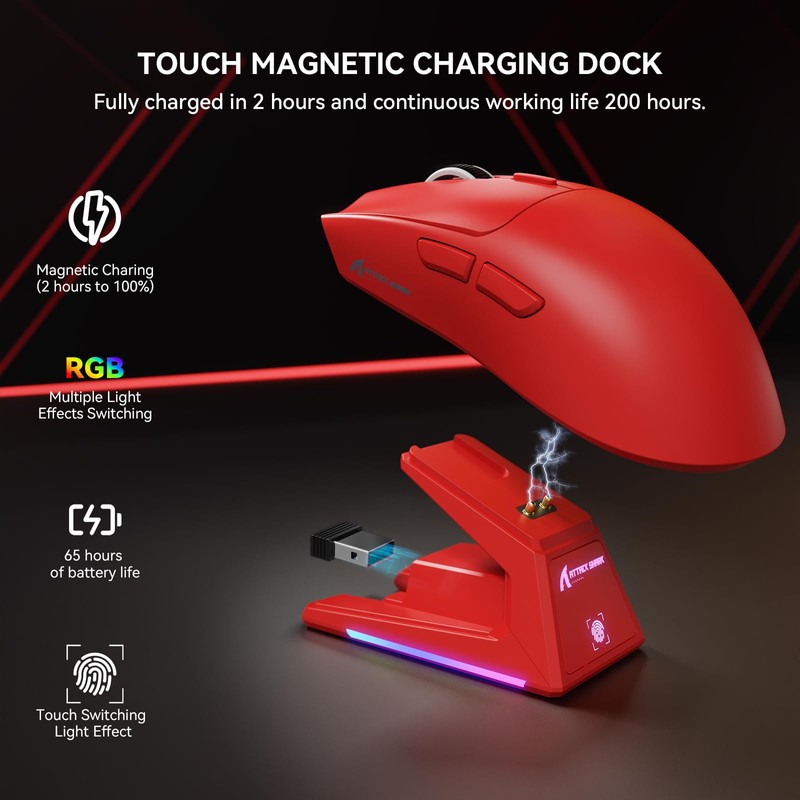 Attack Shark X1 Wireless Gaming Mouse with RGB Charging Dock,