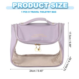 PATIKIL Hanging Clear Toiletry Bag, Waterproof Makeup Bag Travel Cosmetic Organizer Pouch Large Capacity Portable Tote Storage Bag with Zipper Handle Strap for Women Men, Purple