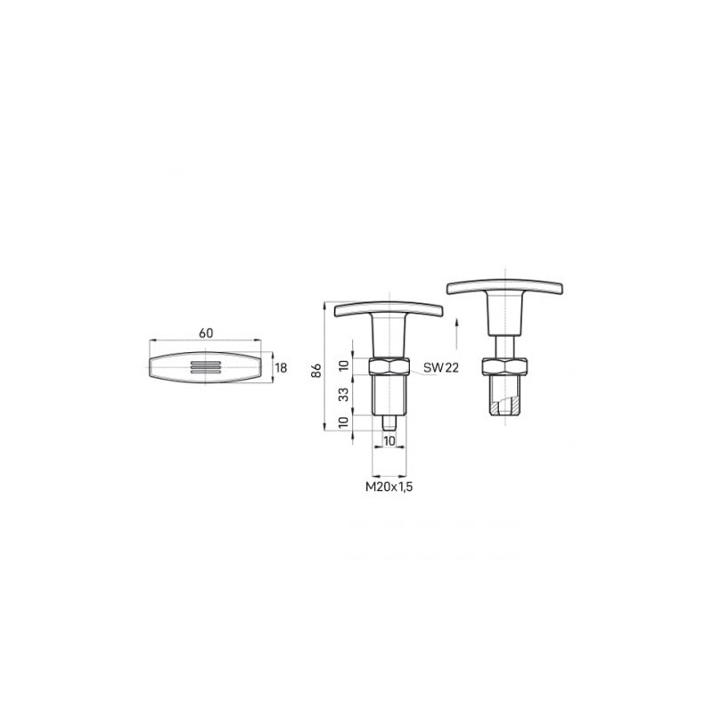 KINETIK MSystem - Locking bolt with T-handle and lock nut,