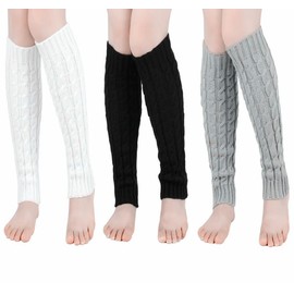 KOMUNJ 3 Pairs of Women's Leg Warmers Leg Warmers Women Girls Winter Leg Warmers Knitted Leg Warmers Socks (Black, White, Grey), multicoloured