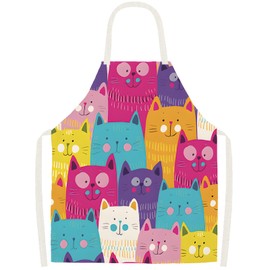 Novstuf Cooking Apron Cartoon Black White Cat Pattern Aprons Adjustable Cartoon Apron Made of Linen Waterproof Kitchen Apron for Men and Women Bib Apron for Home, Restaurant, Style 5