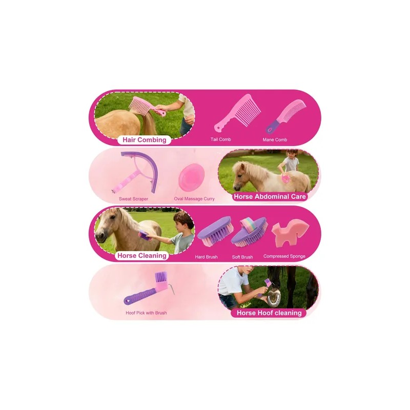 Kit De Aseo Para Caballos 9 Herramientas Bolsa Organizadora