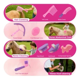Kit De Aseo Para Caballos 9 Herramientas Bolsa Organizadora
