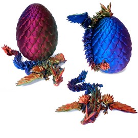 Flavery 3D Printed Flying Dragon in Egg - Tricolor Egg with 9" Flexible Winged Dragon Inside, Easter Egg, Colorful Fidget Toy, Birthday Gift, Desk Pet Figure