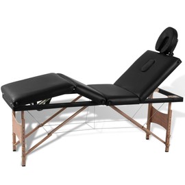 vidaXL Black Foldable Massage Table - Portable and Adjustable 4-Zones Design with Solid Wooden Frame and High-Density Foam Padding