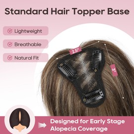 REECHO Human Hair Topper, 10 Inch Hair Toppers for Women Real Human Hair, Real Human Wiglet Adding Targeted Coverage for Thinning Hair, Chestnut Brown with Highlights