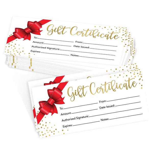 25 4x9 Christmas Gift Certificates For Business Gifts For Clients - Gift Cards For Small Business Gift Certificates Christmas, Blank Gift Certificates For Spa Salon Gift Certificates for Restaurants