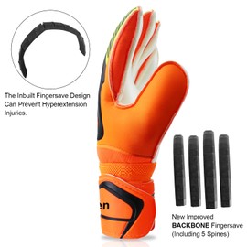 Goalkeeper Gloves with Fingersave, Junior Unisex Football Goalkeeper Gloves Super Grip with Thick Latex, Extreme Strong Control Goalkeeper Gloves for Children, Adults and Teenagers