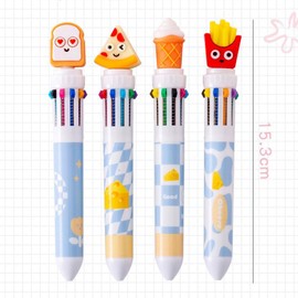 XIANFANG 12 PCS 10-in-1 Shuttle Pens Retractable Multicolor Ballpoint Pen Set, Cartoon Food Style Ice Cream, Pizza, Hamburger, and More, Smooth Writing Pens for Students, Office, Home, with a Pen Bag