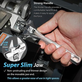 FIRSTINFO F36306 6" Slim Jaw Adjustable Wrench 0.94 inch (23.9mm) Jaw Capacity, Metric & SAE Scales | Chrome-Vanadium Steel Construction