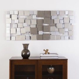 SEI Furniture Wavson Wall Sculpture, Geometric 3D Design, Unique Mounting Wall Art, Silver, 47.00" x 2.25"