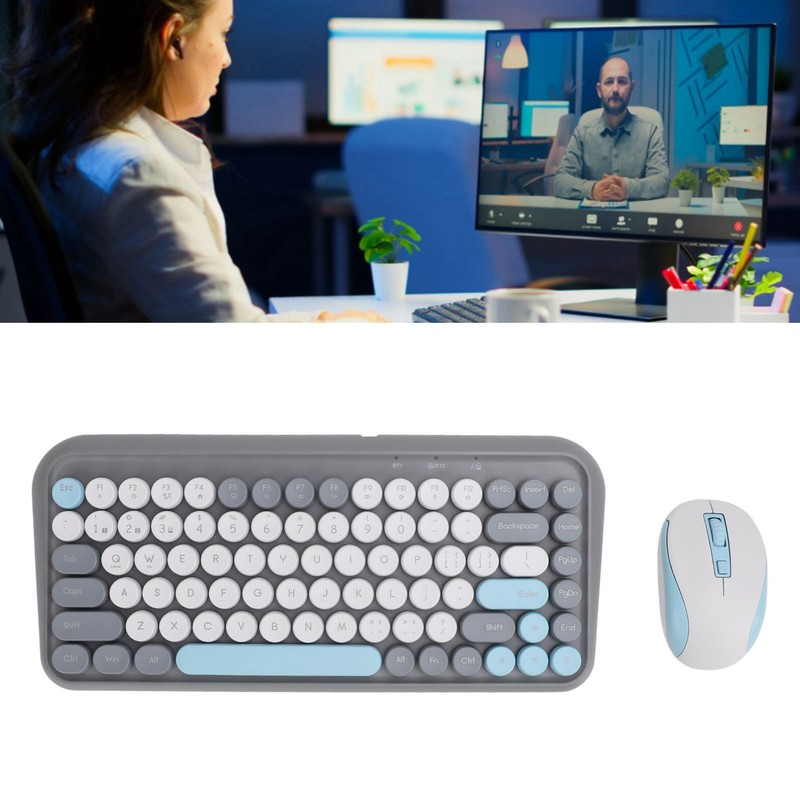 Wireless Keyboard and Mouse Combo 2.4G and Bluetooth Quiet Round