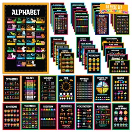 Decorably 50 Chalkboard Learning Posters for Kids Ages 5-7, Toddlers, Kindergarten, 11x17in Educational, Matte-Laminated Classroom Decor for School Hallways, Bulletin Boards, Home Study Room
