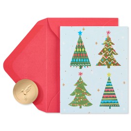 Papyrus Boxed Christmas Cards with Envelopes, Joyful Celebration, Christmas Trees (20-Count)