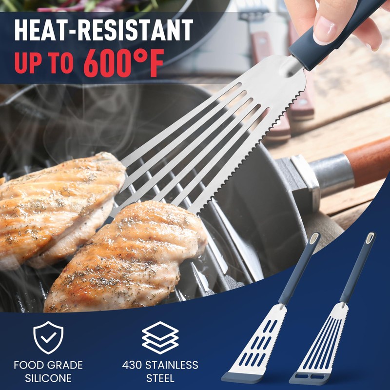 Silicone Fish Spatula Turner Set of 2,2-in-1 Heat Resistant Silicone