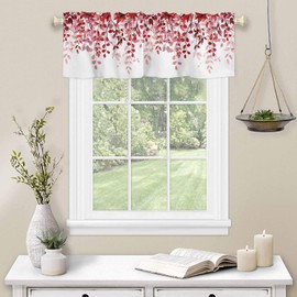 Savannan Spring Summer Kitchen Curtains Valances, Red Leaves Branches Fruits Abstract Minimalist Style Rod Pocket Short Window Curtains for Cafe, Bedroom, Bathroom, 1 Panel, 42"" X 18"", Leafsan85507