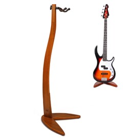 MUSO Guitar Bass Hanger Stand, Solid Wood Bow Holder Mermaid Shaped for Display and Storage, 42 inches Height Anti-scratched and Anti-bump, Deorate Studios, Living room and Stage (Sapele, 1)