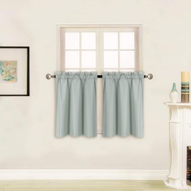 Home Collection 2 Panels 100% Blackout Curtain Set Solid Color with Rod Pocket Short Tier Drapes for Kitchen, Dinning Room, Bathroom, Bedroom,Living Room Window New (58” Wide X 23” Long, Slate Blue)