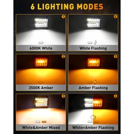 NAOEVO 4 Inch LED Pod Lights, White Amber Offroad Fog/Driving Lights LED Light Bar with Strobe/Memory Mode and 2 Leads Wiring Harness, LED Work Lights for Truck Boat ATV UTV, 2-Pack (6 Modes)