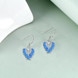 YFN Angel Wings Opal Earrings 925 Sterling Silver Guardian Angel Dangle Drop Earrings Opal Angel Wings Jewelry for Women Gifts (blue)