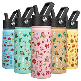 BJPKPK Insulated Water Bottle with Straw Lid, 18 oz Stainless Steel Metal Water Bottles, Reusable Leak Proof BPA Free Water Bottles, Cups, Thermo, Unicorn