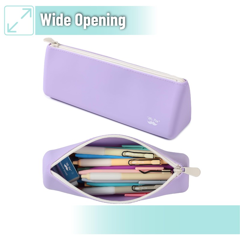 Mr. Pen- Silicone Pencil Case Pouch, Pastel Lavender, Aesthetic Triangular