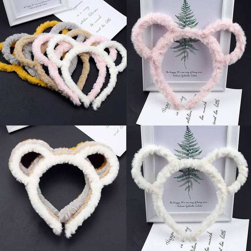 caralin Women Winter Thick Plush Headband Round Bear Ears Makeup