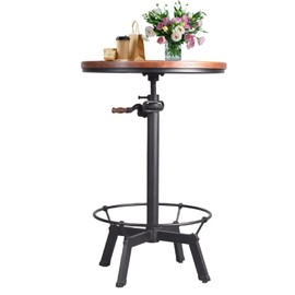 Diwhy Pub Set Industrial Style Adjustable Height 33.5-39.4in Dining Table Dia 23.6" Wooden Top with Handle Bar Table