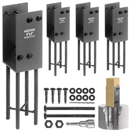 AECXM 4"x4" (Actually 3.5"x3.5") Heavy Duty U-Shaped Fence Post Holder Bracket, Wet Concrete Post Bracket, for Deck railings, Fences, mailboxes, gazebos Wet Concrete Foundation Support (Black-4Pack)