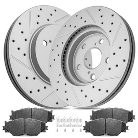 ACB ZONE Ceramic Brake Pads and Rotors Kit Front Drilled Slotted Vented Rotors & Brakes for 2006 2007 2008 2009 2010 2011 Lexus Is250, 2012-2013 Is250 Base