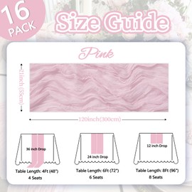 pepmily 16 Pack Pink Cheesecloth Table Runner 10ft Boho Gauze Fabric 120 Inch Cheese Cloth Table Runner Rustic Sheer for Romantic Wedding Decor Baby Shower Party Table Centerpiece Decoration