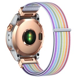 NotoCity 20mm Quick Fit Strap for Garmin Fenix 5s Fenix 6s Fenix 7s,Soft Nylon Velcro Strap for Fenix 5S Plus,Fenix 6S Pro,Instinct 2S,Descent Mk2S（Rose Gold Buckle-Rainbow）