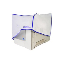 COMPUTER DUST SOLUTIONS Printer Dust Cover, Covers Inkjet or Laser Printers, Silky Smooth Antistatic Vinyl, Translucent Coconut Cream Color with Blue Trim, Several, (22W x16H x22D)
