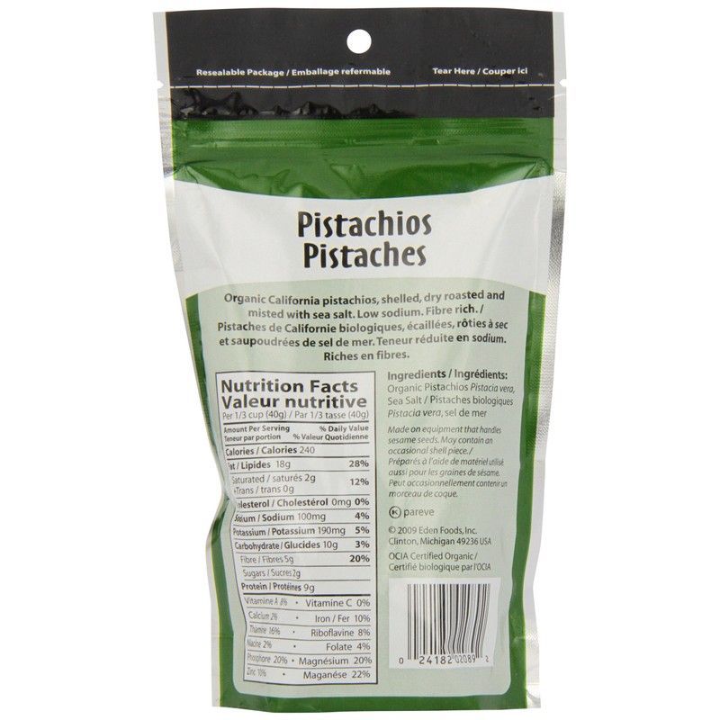 Eden Foods Organic Shelled & Dry Roasted Pistachios, 113 gm