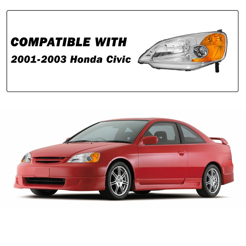 SOCKIR Compatible with 2001-2003 Honda Civic Headlight Assembly Replacement Driver