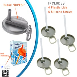 DIPESI 4 Pack Reusable Soda Can Lids with Silicone Straws – BPA-Free, Airtight Seal, Spill-Proof, Easy to Use, Fits Standard 12oz & 16oz Cans (Gray)