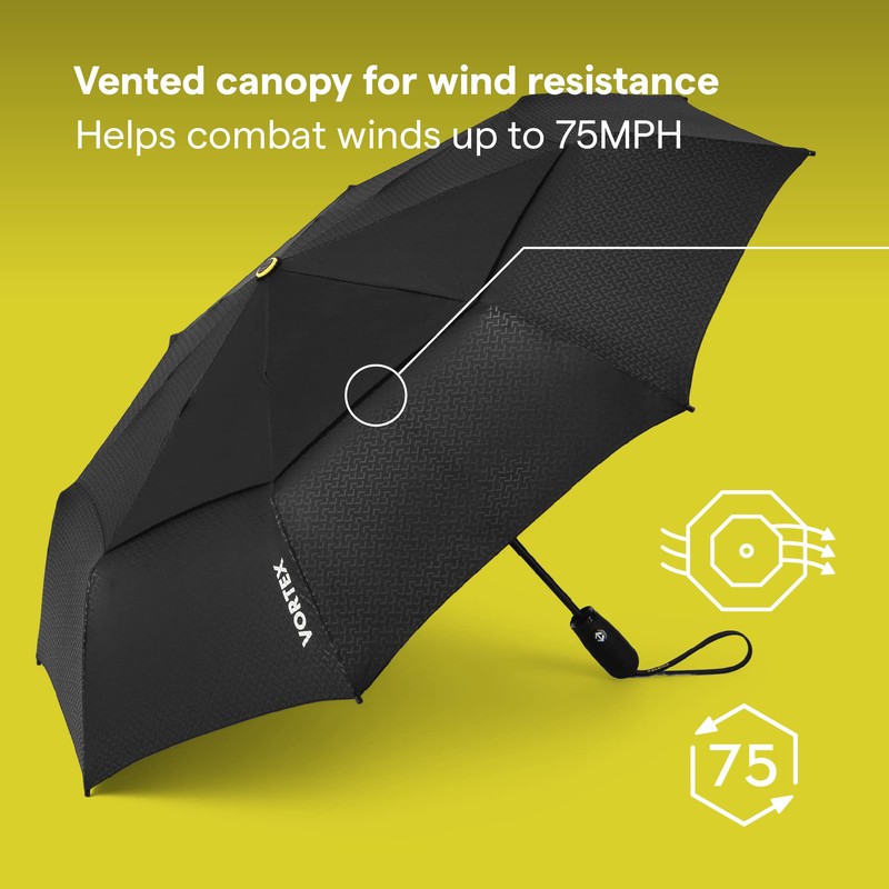 ShedRain Vex Black Compact Umbrella, Folds to 11", 43" Arc,